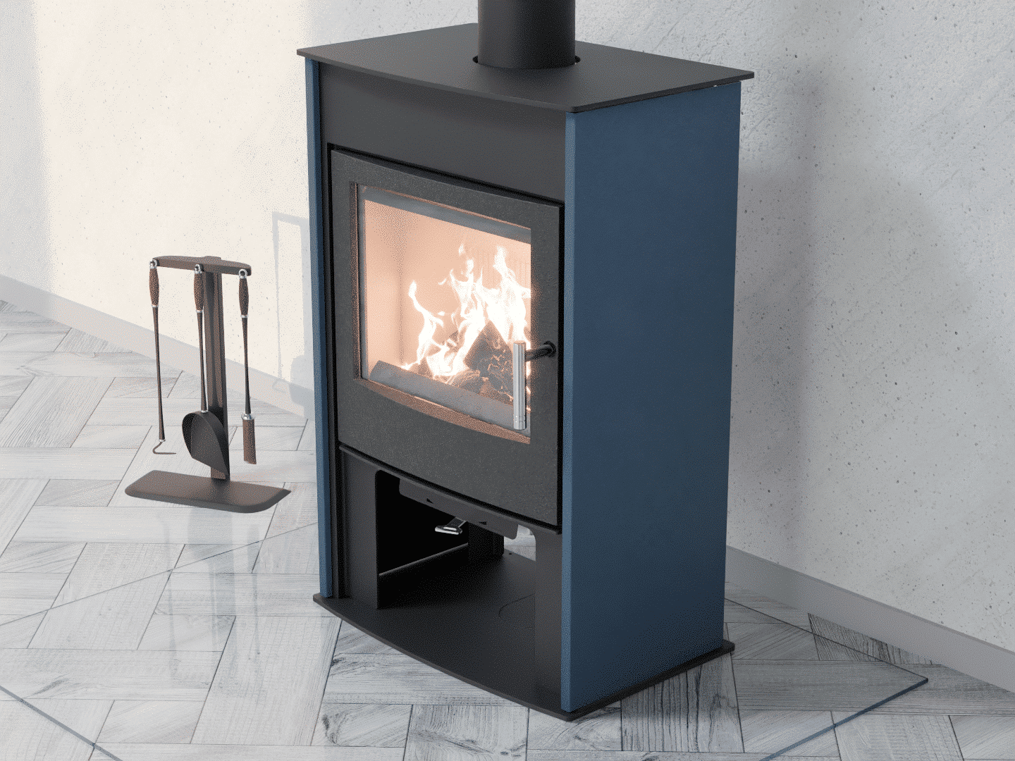 6051_Fireplace stove with heat exchanger_Azure Blue