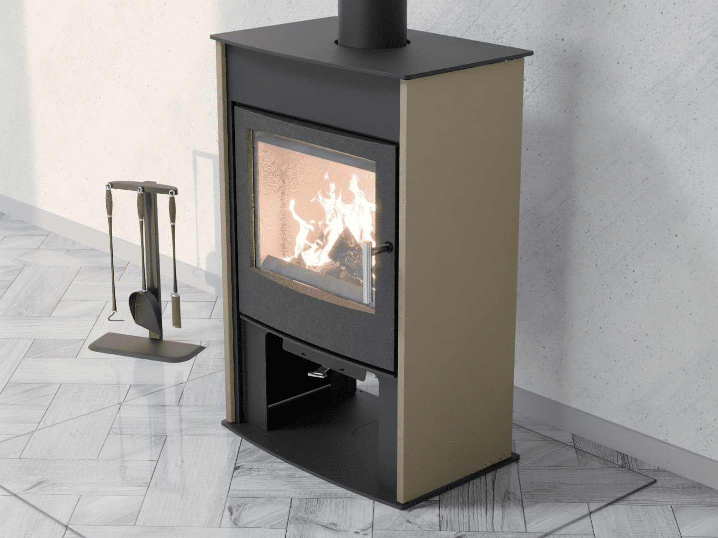 6051_Fireplace stove with heat exchanger_Grey Beige