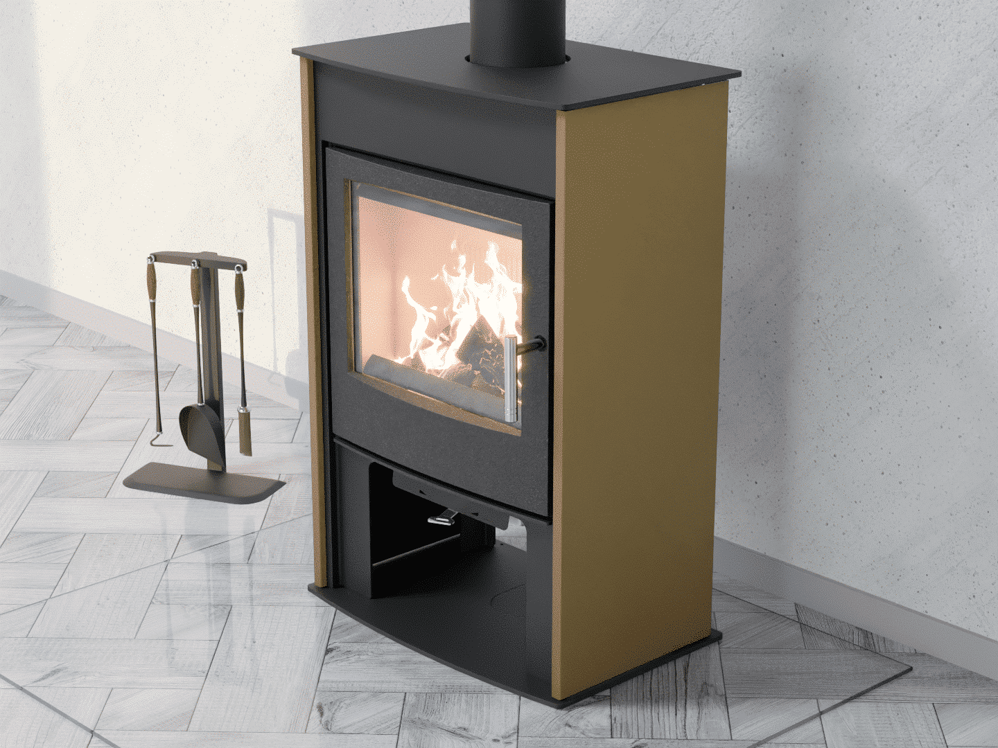 6051_Fireplace stove with heat exchanger_Khaki Grey