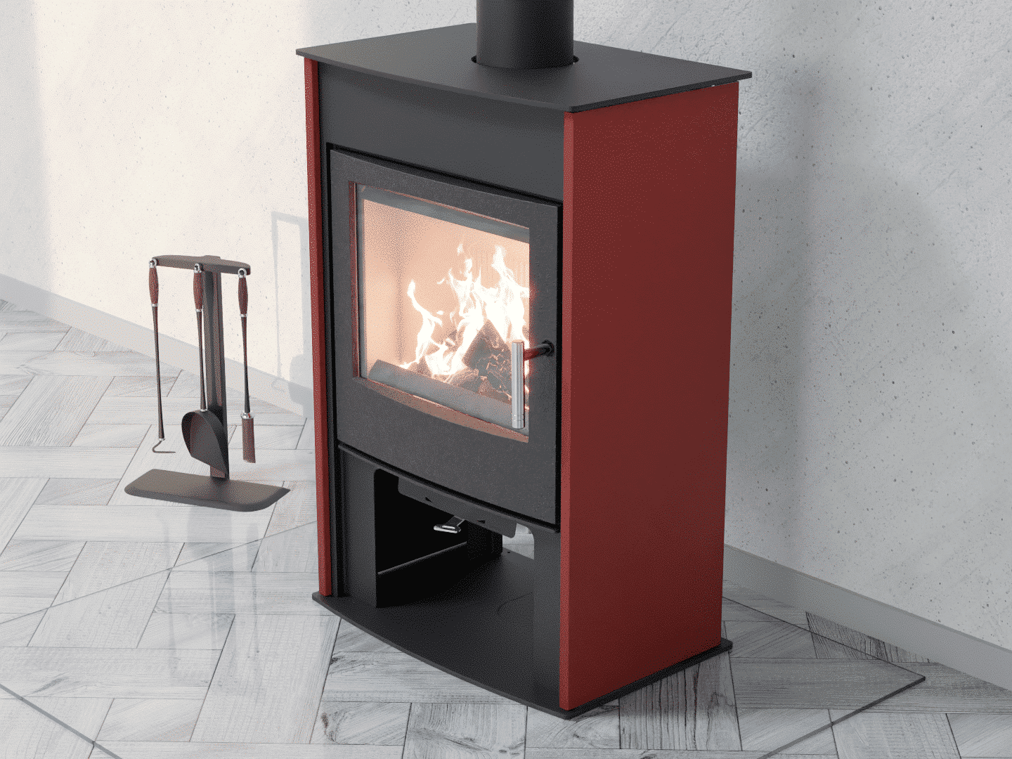 6051_Fireplace stove with heat exchanger_Oxide Red