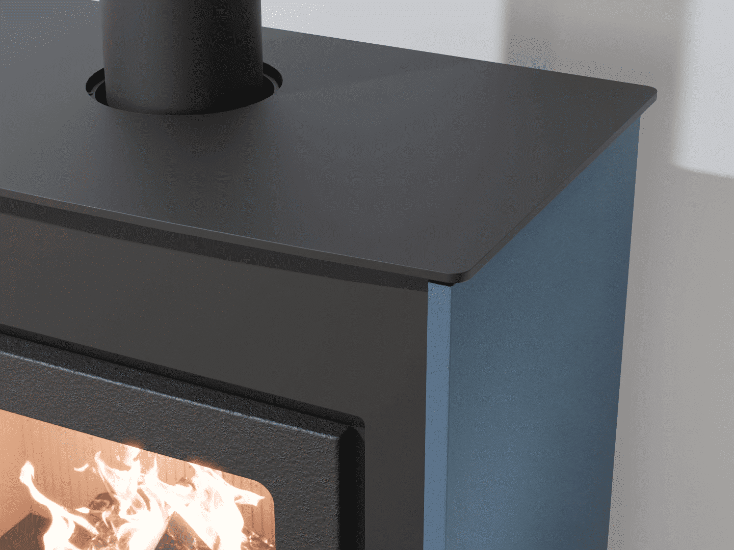 2101_Fireplace stove with heat exchanger_Azure Blue_KamnaSchejbal_Kamna Schejbal_Kamnazvyroby_detail pravý bok