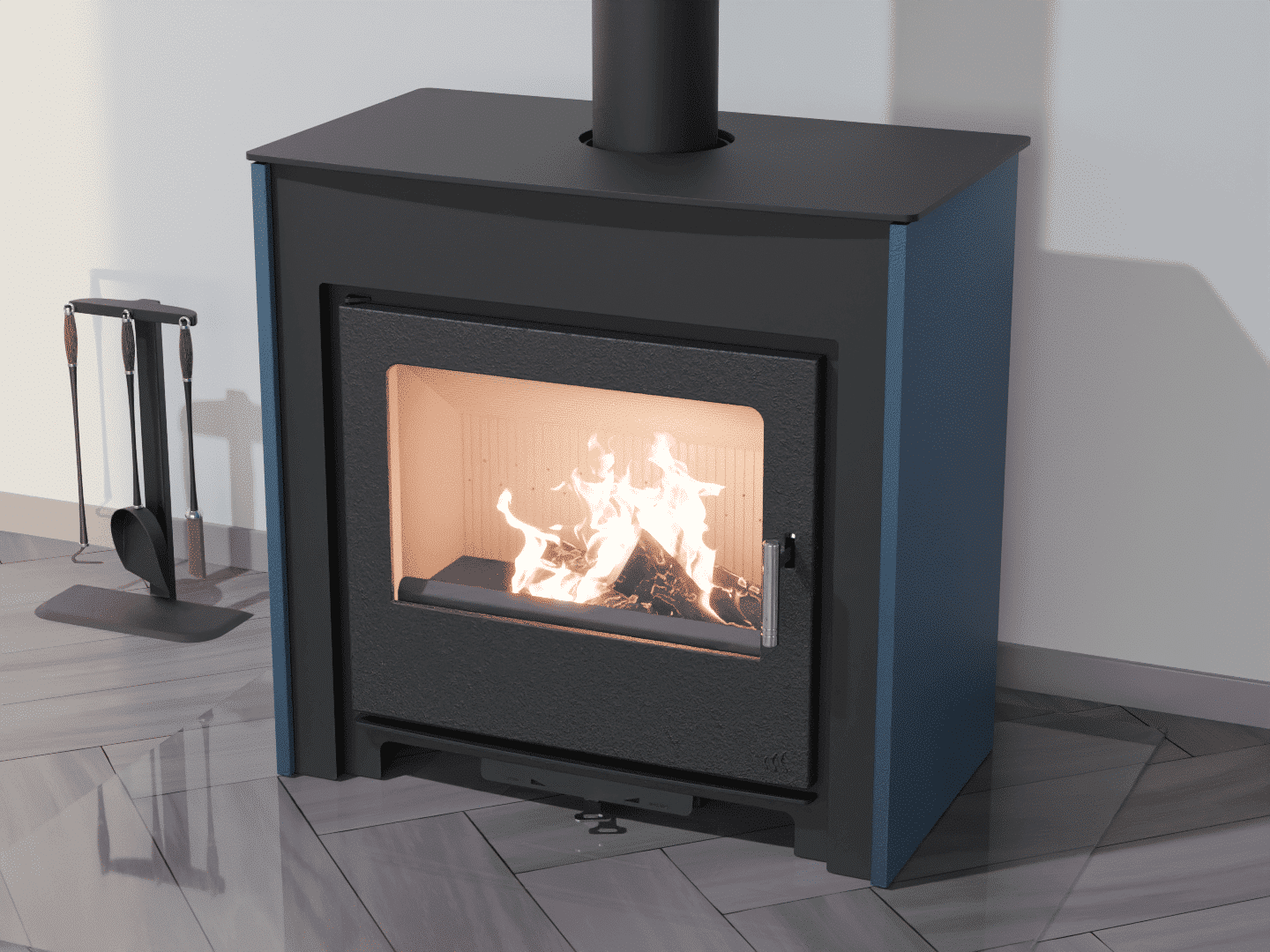 2101_Fireplace stove with heat exchanger_Azure Blue