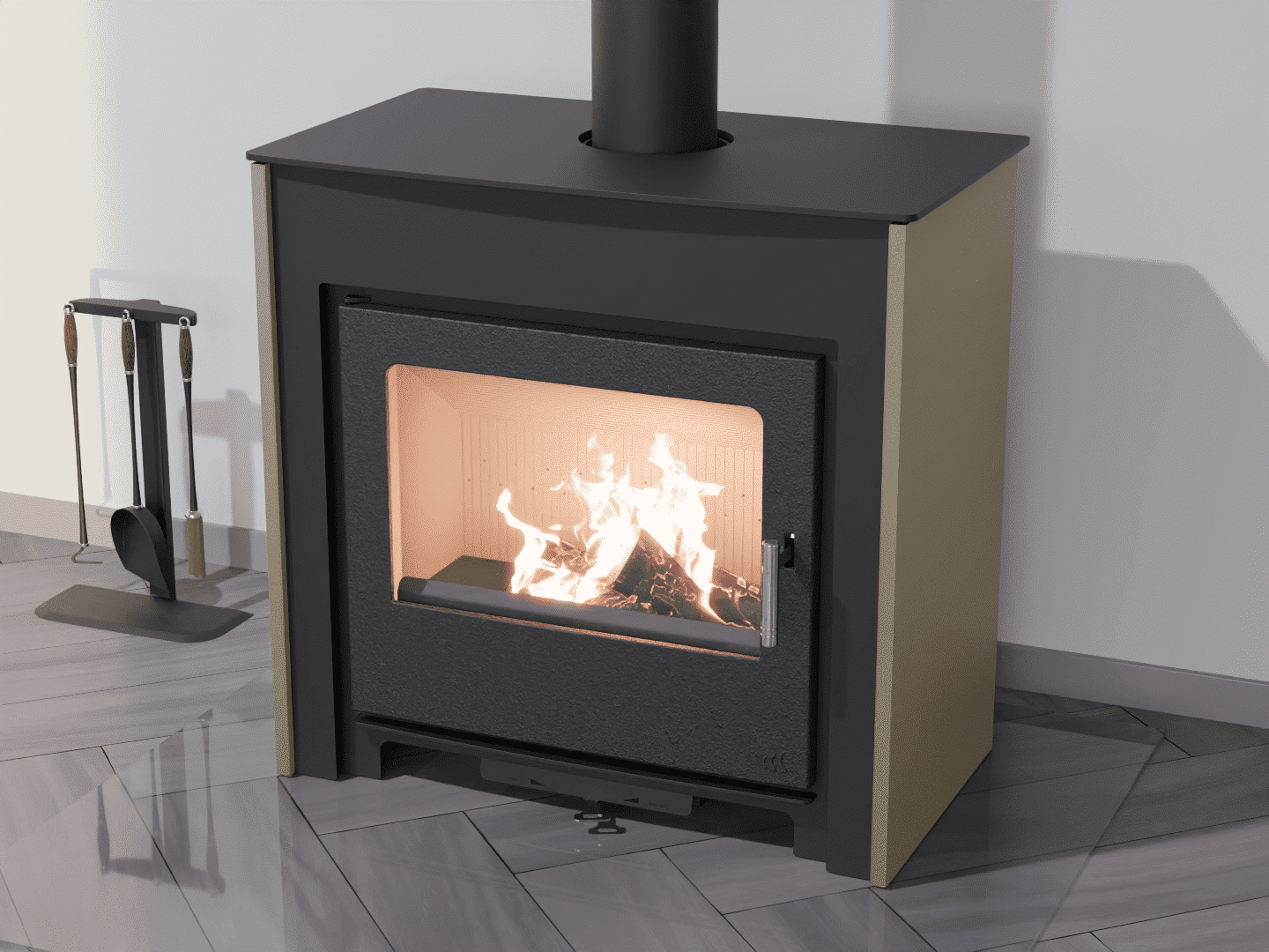 2101_Fireplace stove with heat exchanger_Grey Beige