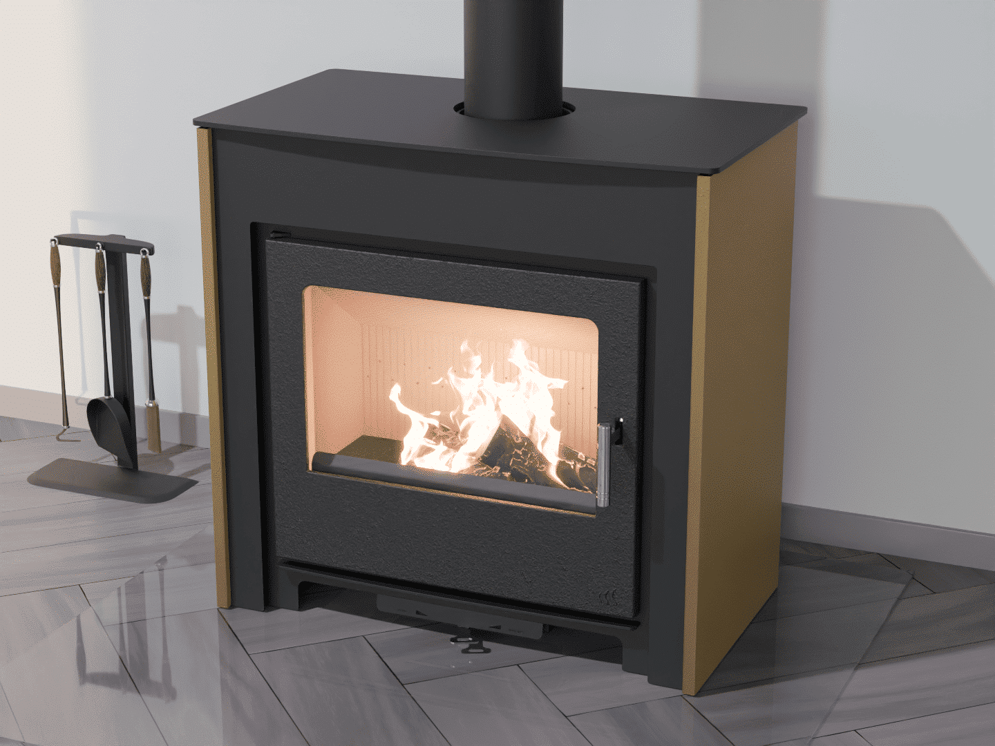 2101_Fireplace stove with heat exchanger_Khaki Grey