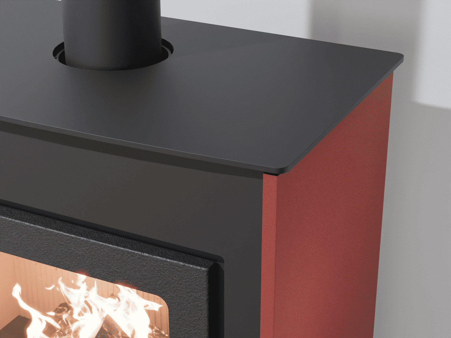 2101_Fireplace stove with heat exchanger_Oxide Red_KamnaSchejbal_Kamna Schejbal_Kamnazvyroby_detail pravý bok