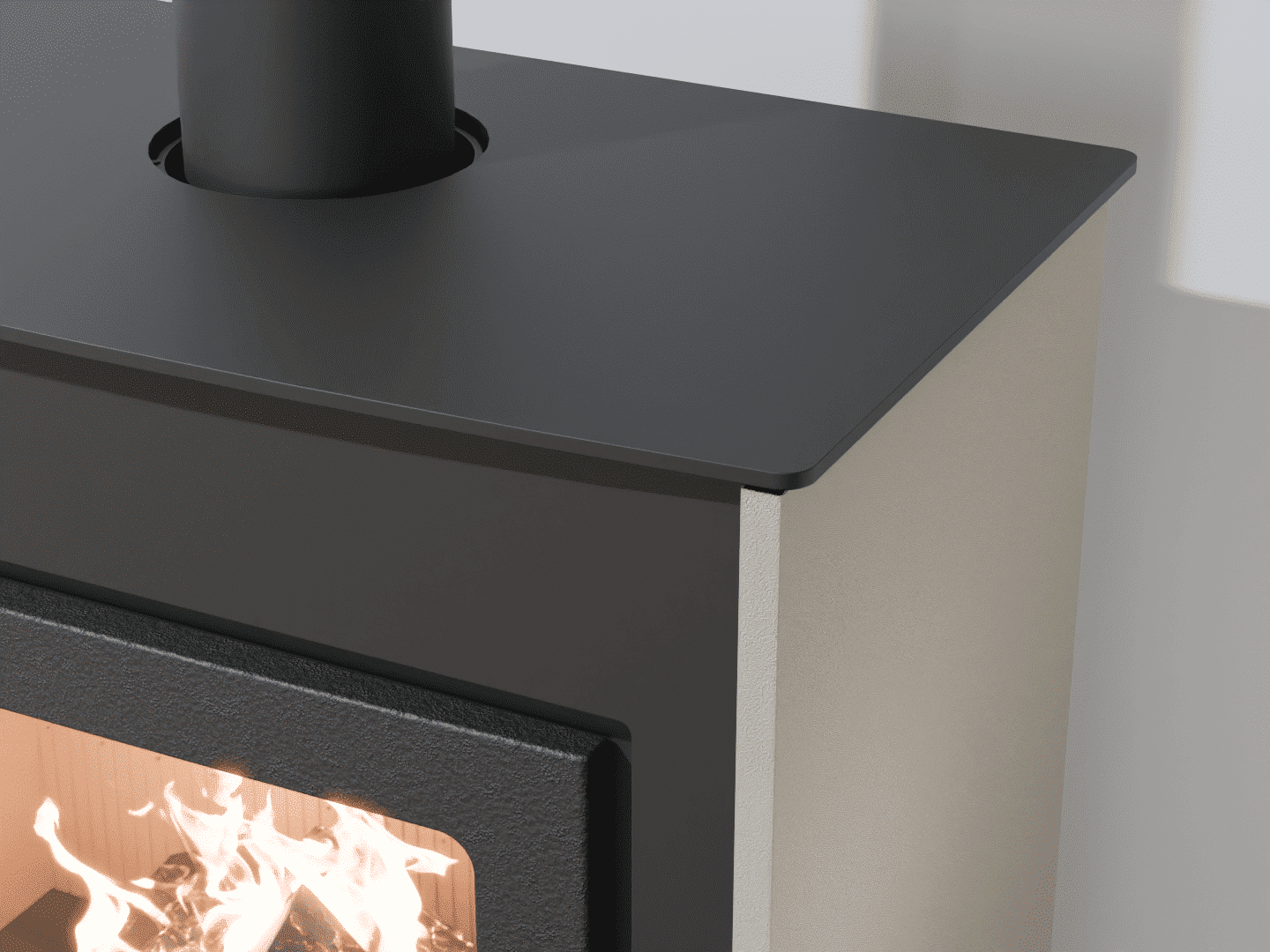 2101_Fireplace stove with heat exchanger_Oyster White_KamnaSchejbal_Kamna Schejbal_Kamnazvyroby_detail pravý bok