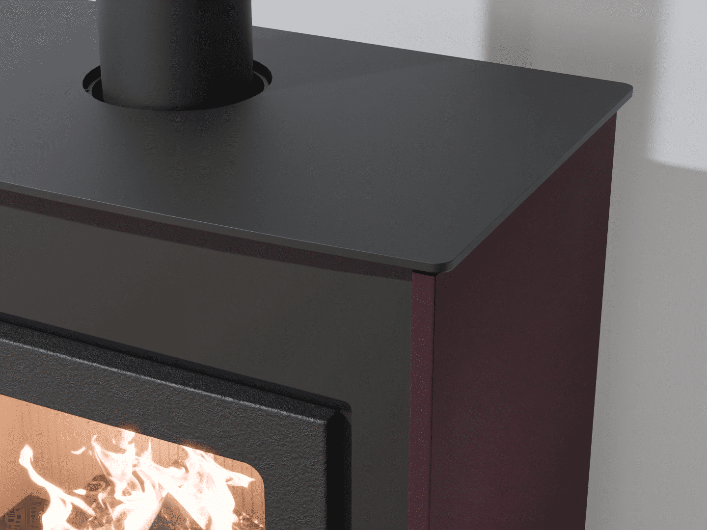 2101_Fireplace stove with heat exchanger_Purple Violet_KamnaSchejbal_Kamna Schejbal_Kamnazvyroby_detail pravý bok