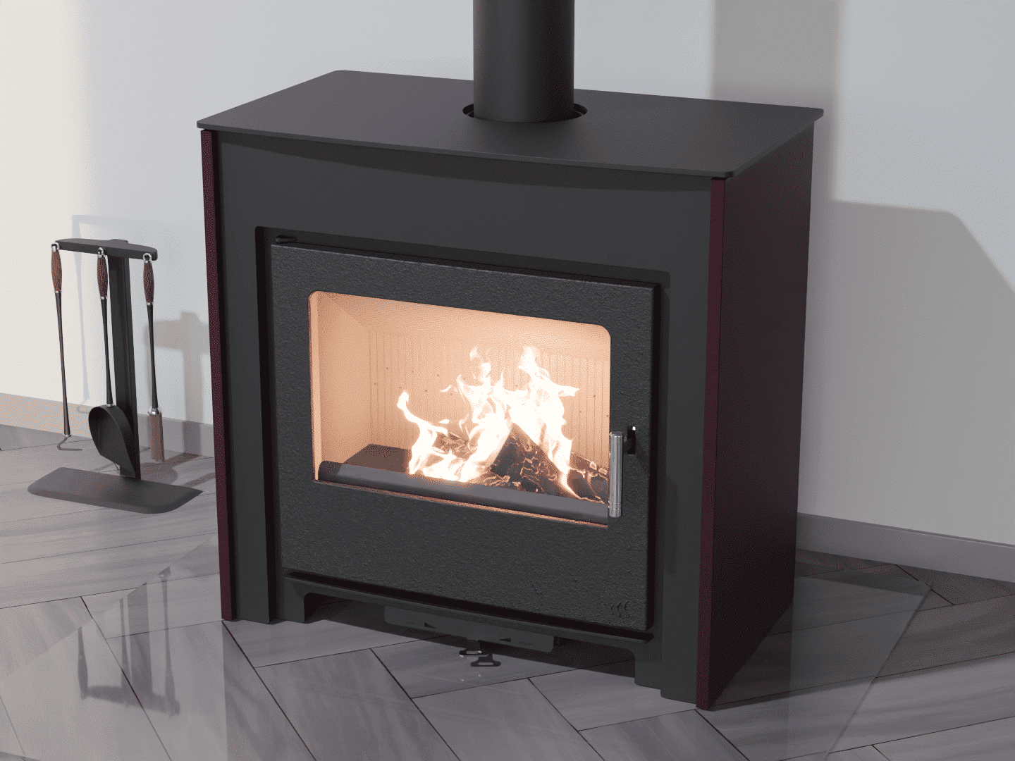 2101_Fireplace stove with heat exchanger_Purple Violet_KamnaSchejbal_Kamna Schejbal_Kamnazvyroby_přední pohled