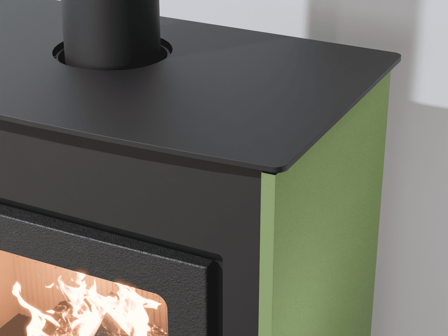 2101_Fireplace stove with heat exchanger_Reseda Green_KamnaSchejbal_Kamna Schejbal_Kamnazvyroby_detail pravý bok