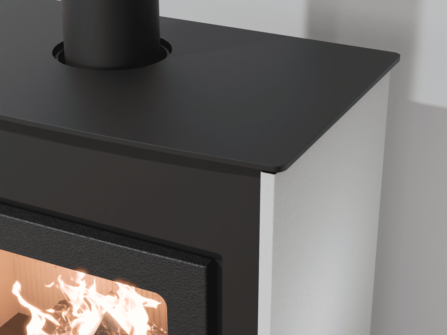 2101_Fireplace stove with heat exchanger_Signal White_KamnaSchejbal_Kamna Schejbal_Kamnazvyroby_detail pravý bok