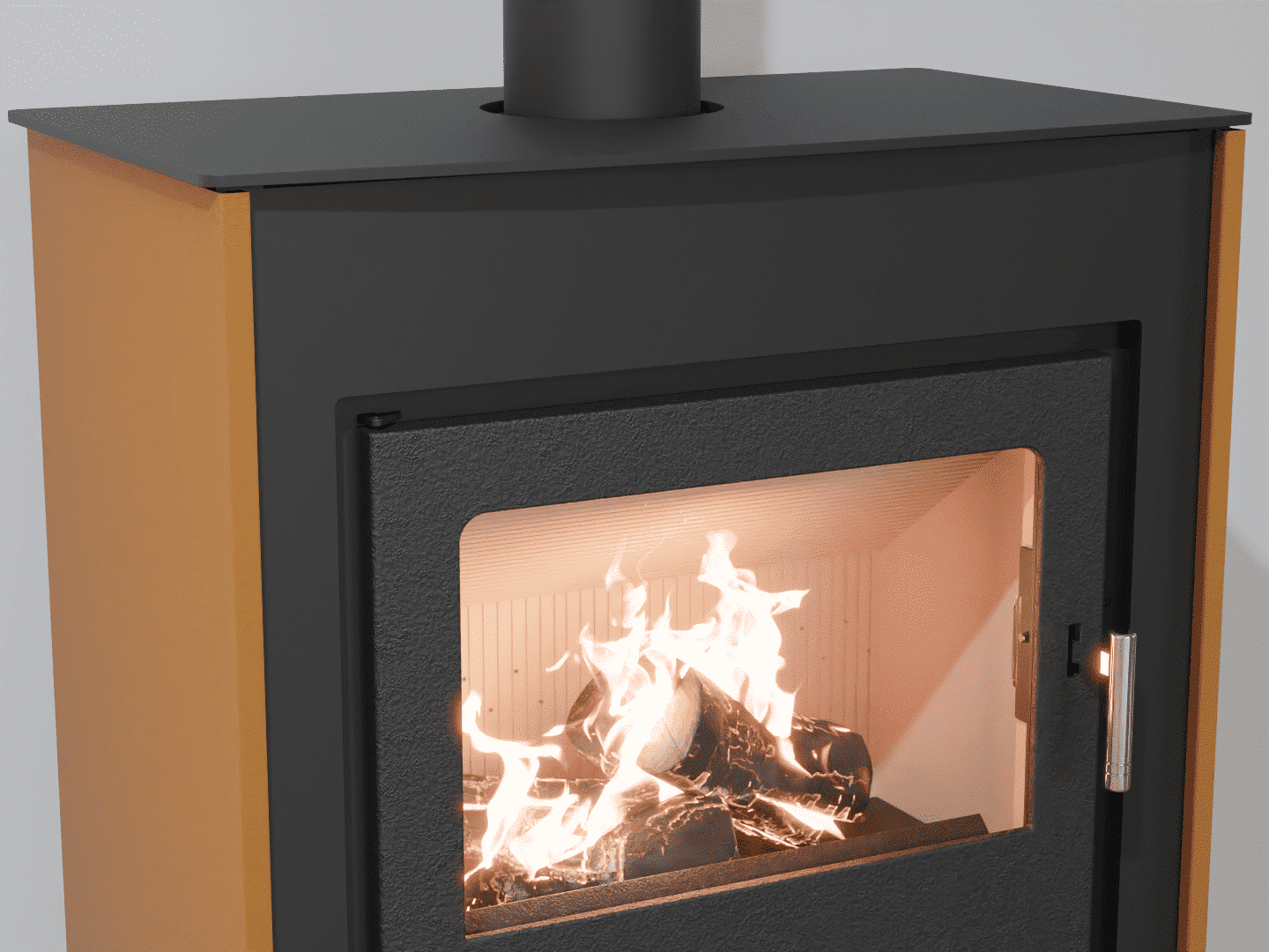 2101_Fireplace stove with heat exchanger_Yellow Orange_KamnaSchejbal_Kamna Schejbal_Kamnazvyroby_detail litinové dveře