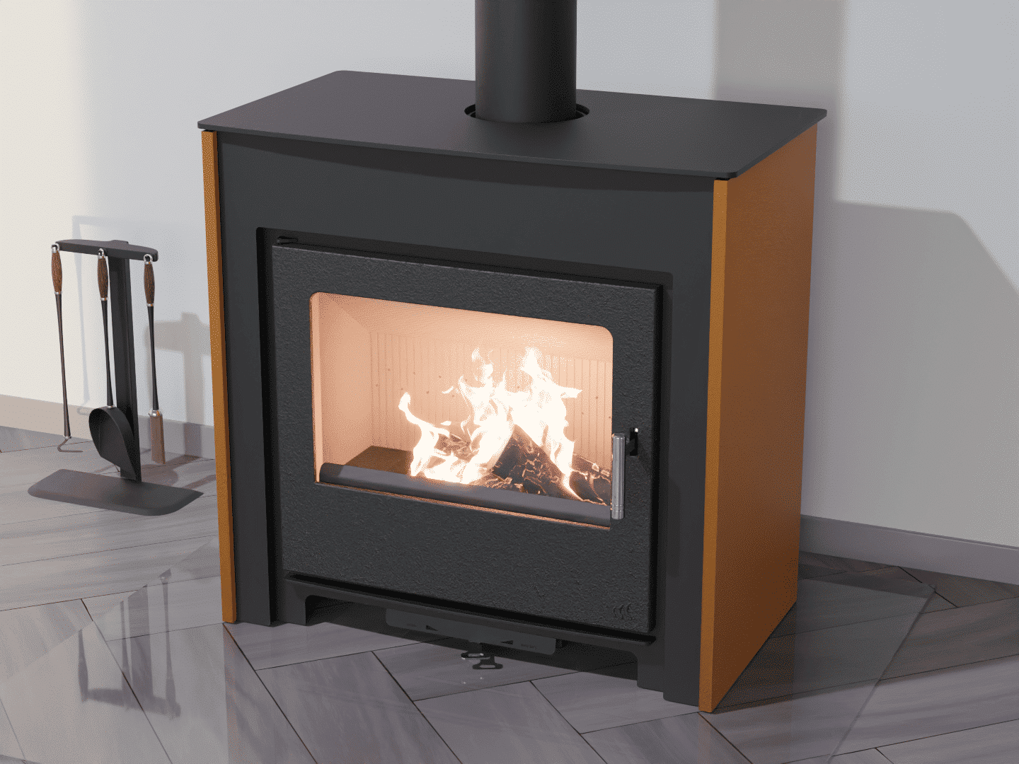2101_Fireplace stove with heat exchanger_Yellow Orange