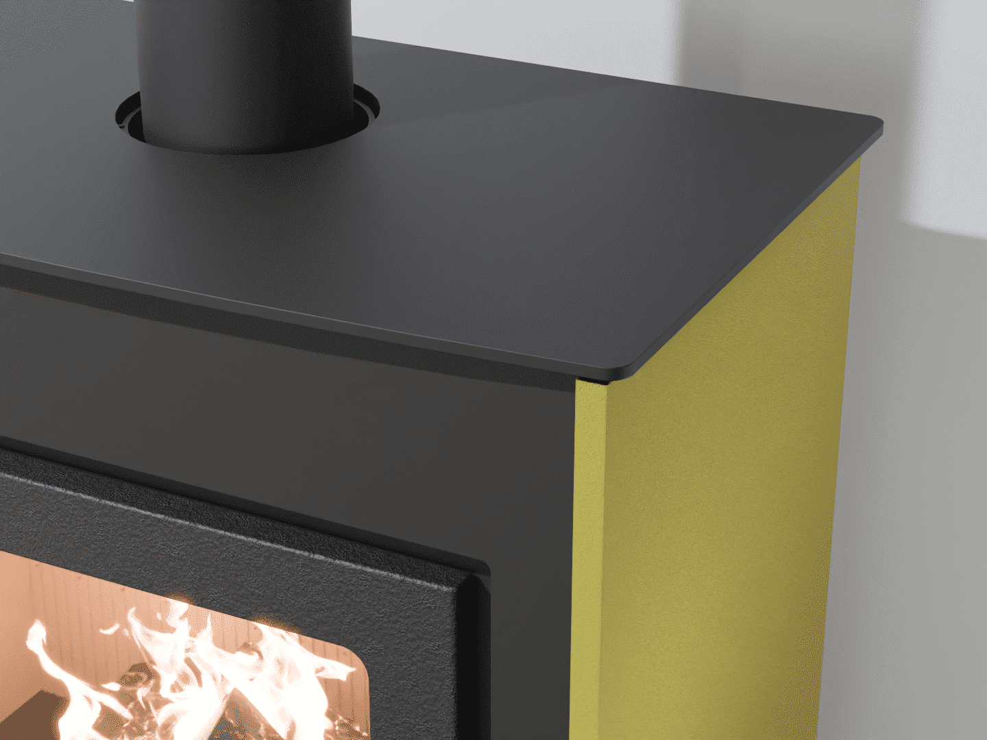 2101_Fireplace stove with heat exchanger_Zinc Yellow_KamnaSchejbal_Kamna Schejbal_Kamnazvyroby_detail pravý bok