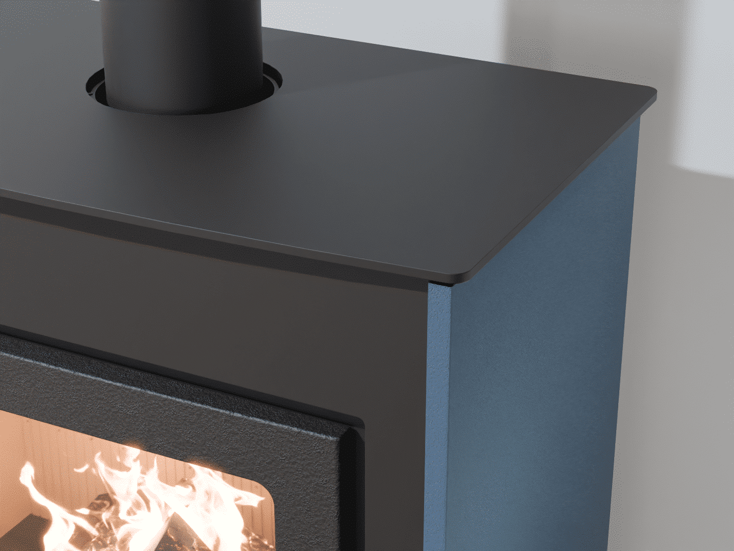2103_Fireplace stove with heat exchanger_Azure Blue_KamnaSchejbal_Kamna Schejbal_Kamnazvyroby_detail pravý bok