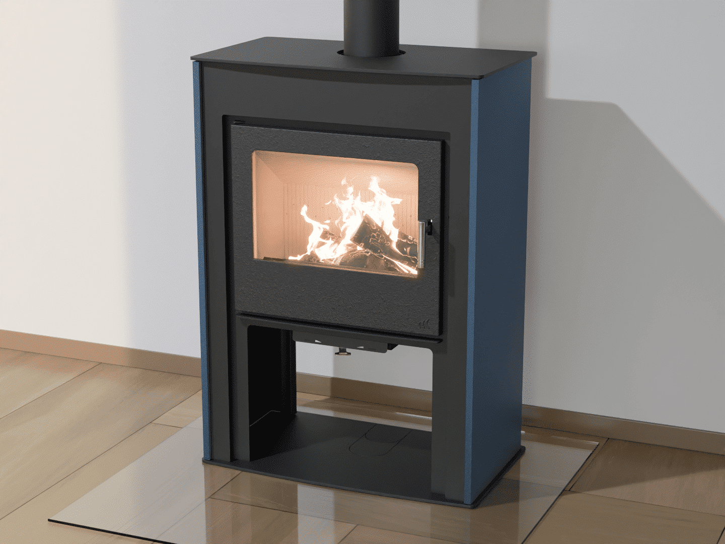 2103_Fireplace stove with heat exchanger_Azure Blue