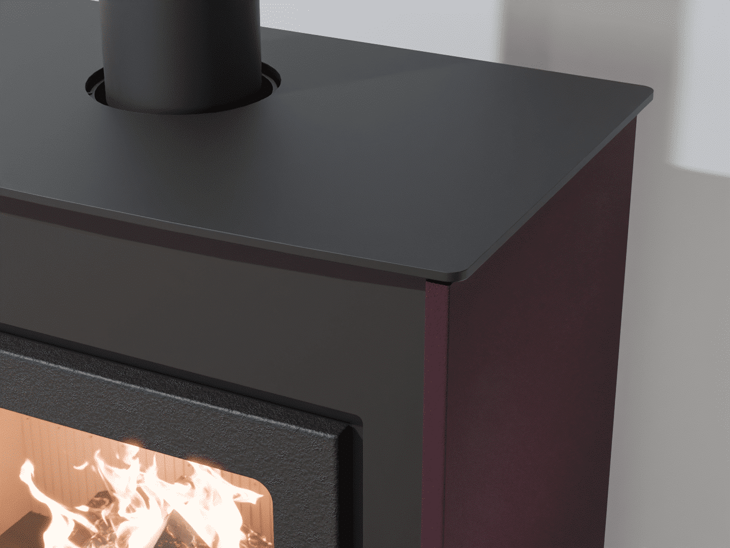 2103_Fireplace stove with heat exchanger_Purple Violet_KamnaSchejbal_Kamna Schejbal_Kamnazvyroby_detail pravý bok