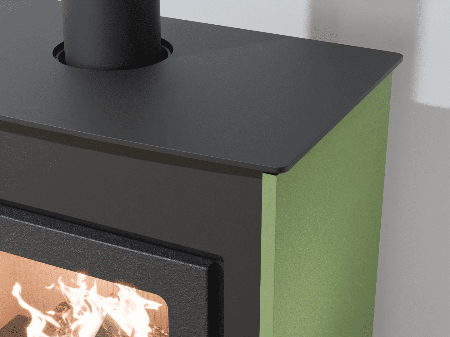 2103_Fireplace stove with heat exchanger_Reseda Green_KamnaSchejbal_Kamna Schejbal_Kamnazvyroby_detail pravý bok
