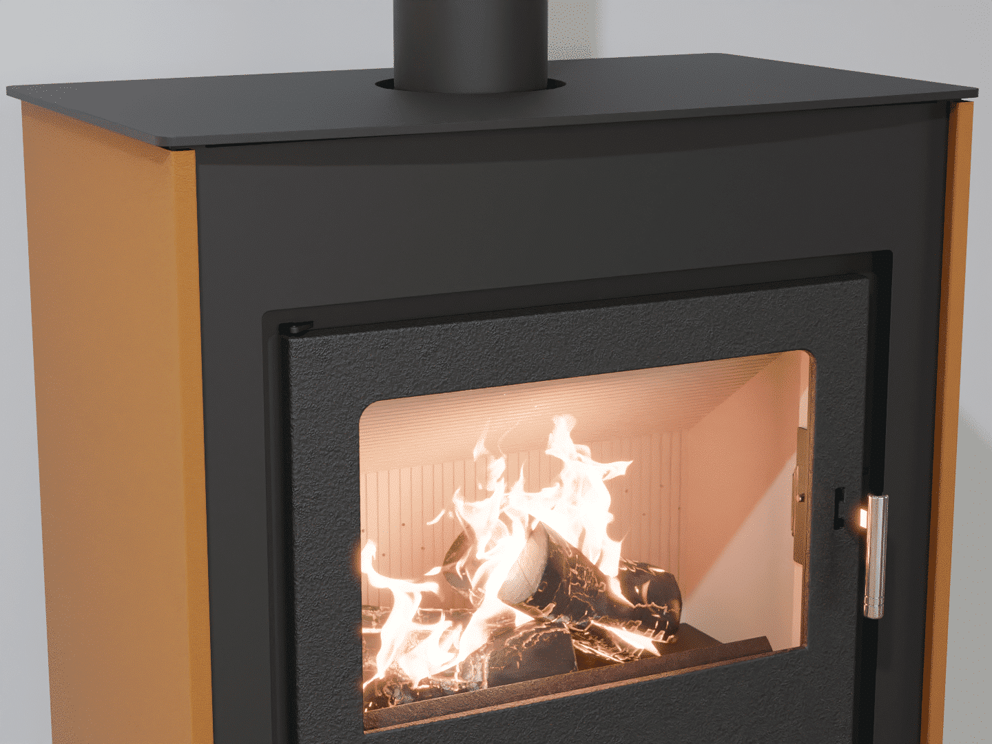 2103_Fireplace stove with heat exchanger_Yellow Orange_KamnaSchejbal_Kamna Schejbal_Kamnazvyroby_detail litinové dveře