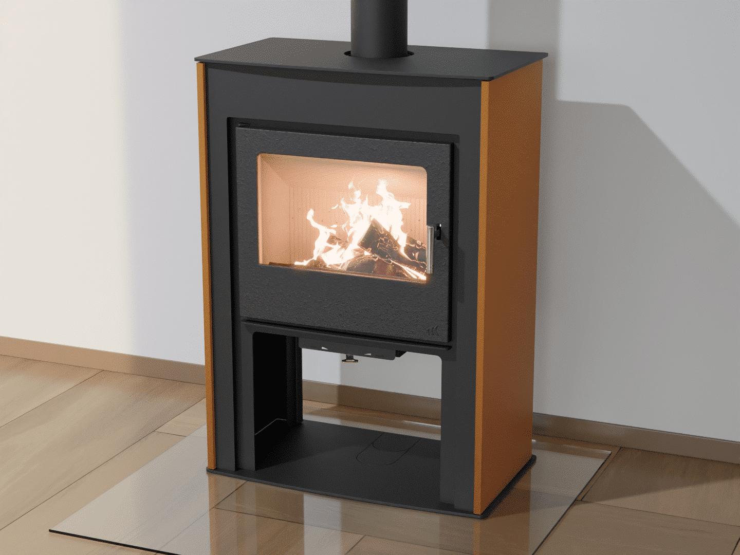 2103_Fireplace stove with heat exchanger_Yellow Orange