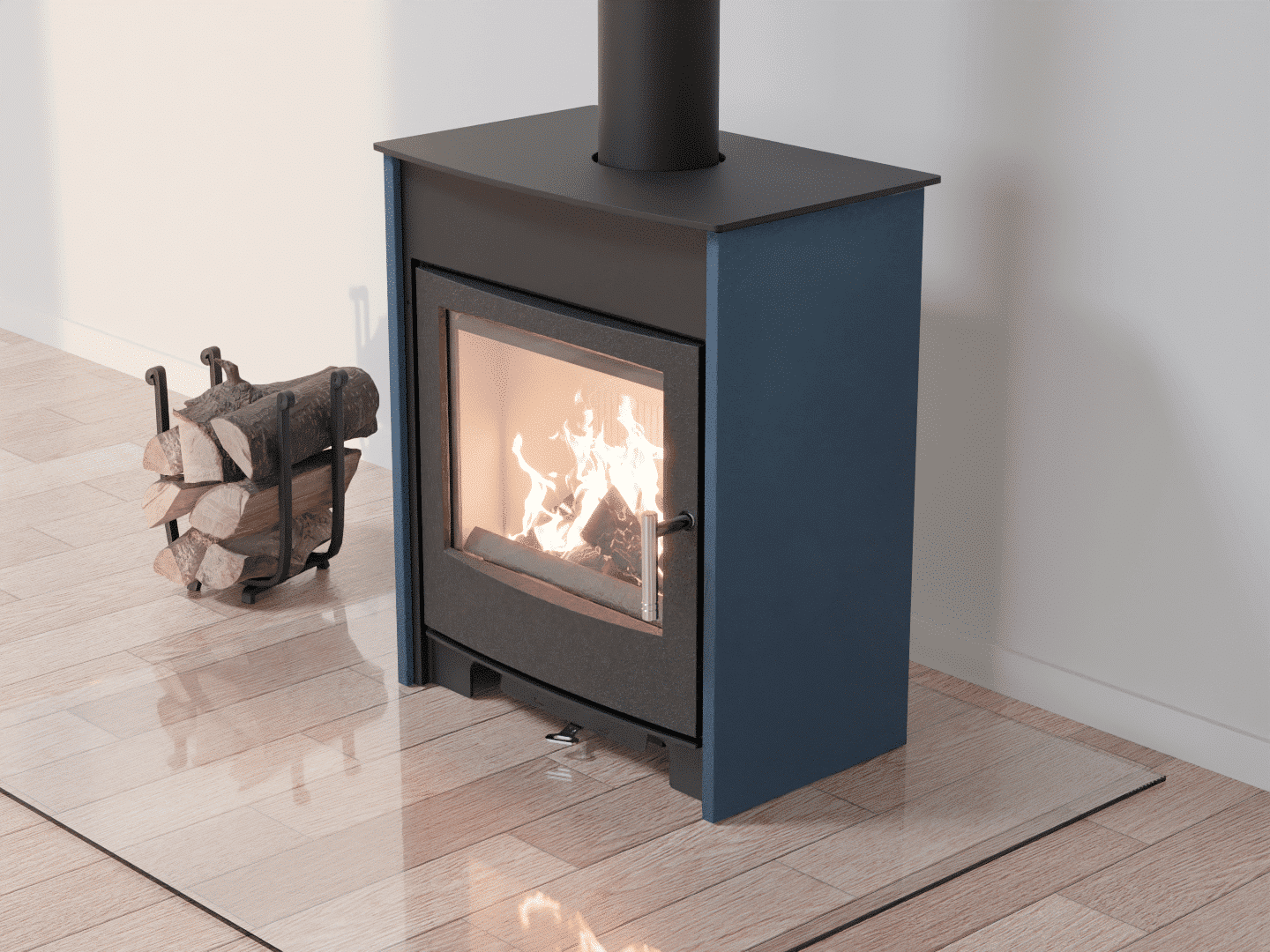 4051_Fireplace stove with heat exchanger_Azure Blue