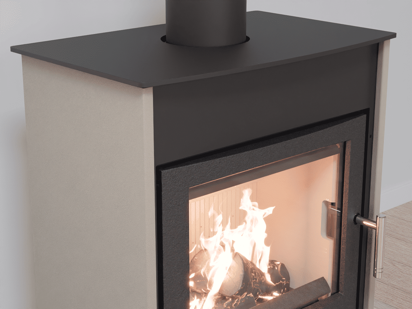 4051_Fireplace stove with heat exchanger_Oyster White_KamnaSchejbal_Kamna Schejbal_Kamnazvyroby_detail litinové dveře