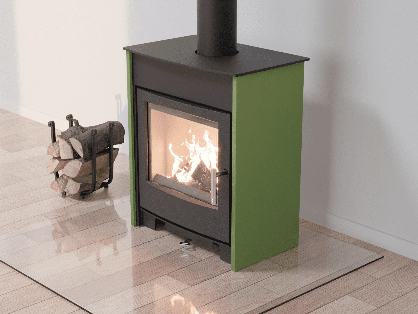 4051_Fireplace stove with heat exchanger_Reseda Green