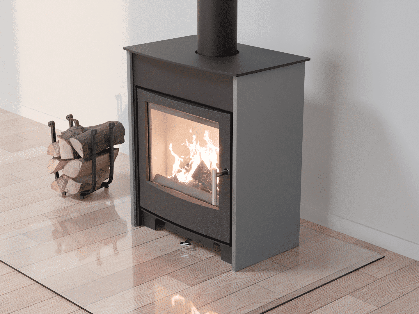 4051_Fireplace stove with heat exchanger_White aluminium