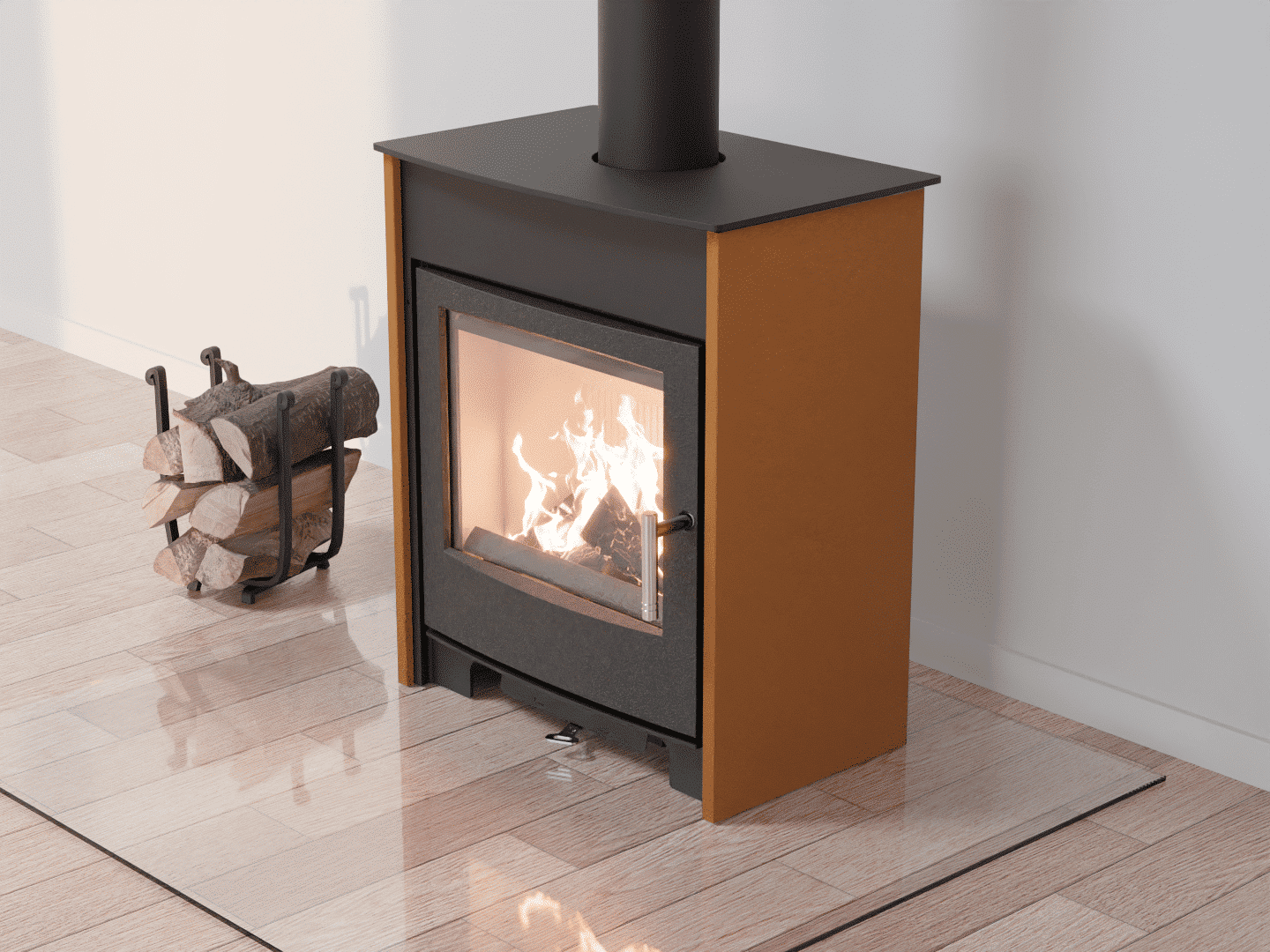 4051_Fireplace stove with heat exchanger_Yellow Orange