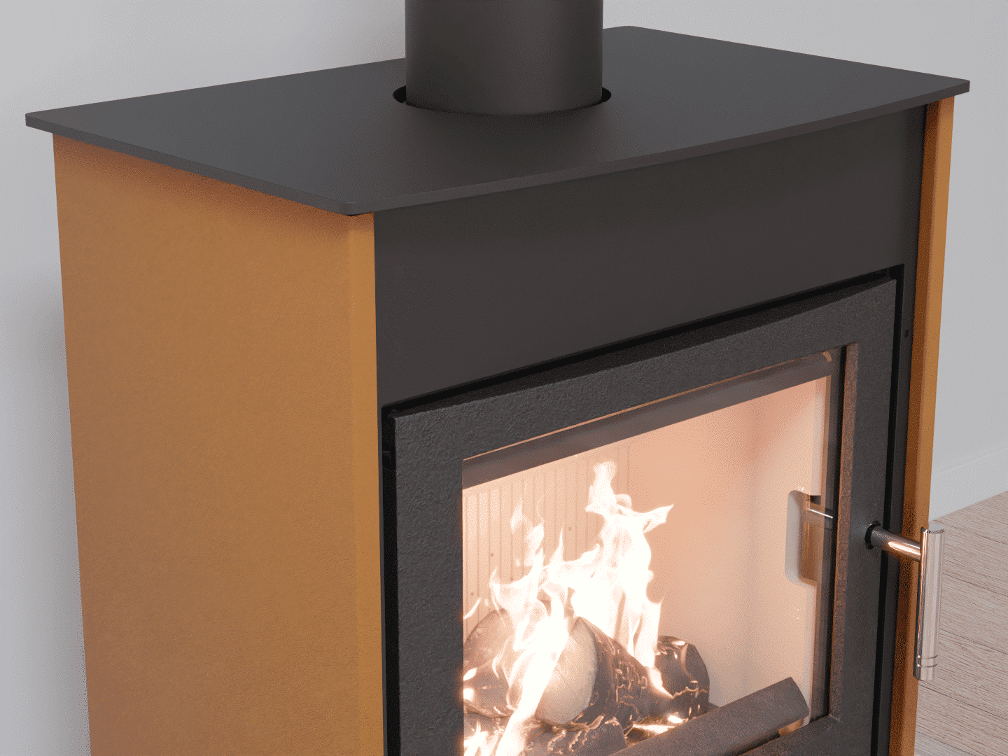 6051_Fireplace stove with heat exchanger_Yellow Orange_KamnaSchejbal_Kamna Schejbal_Kamnazvyroby_detail litinové dveře