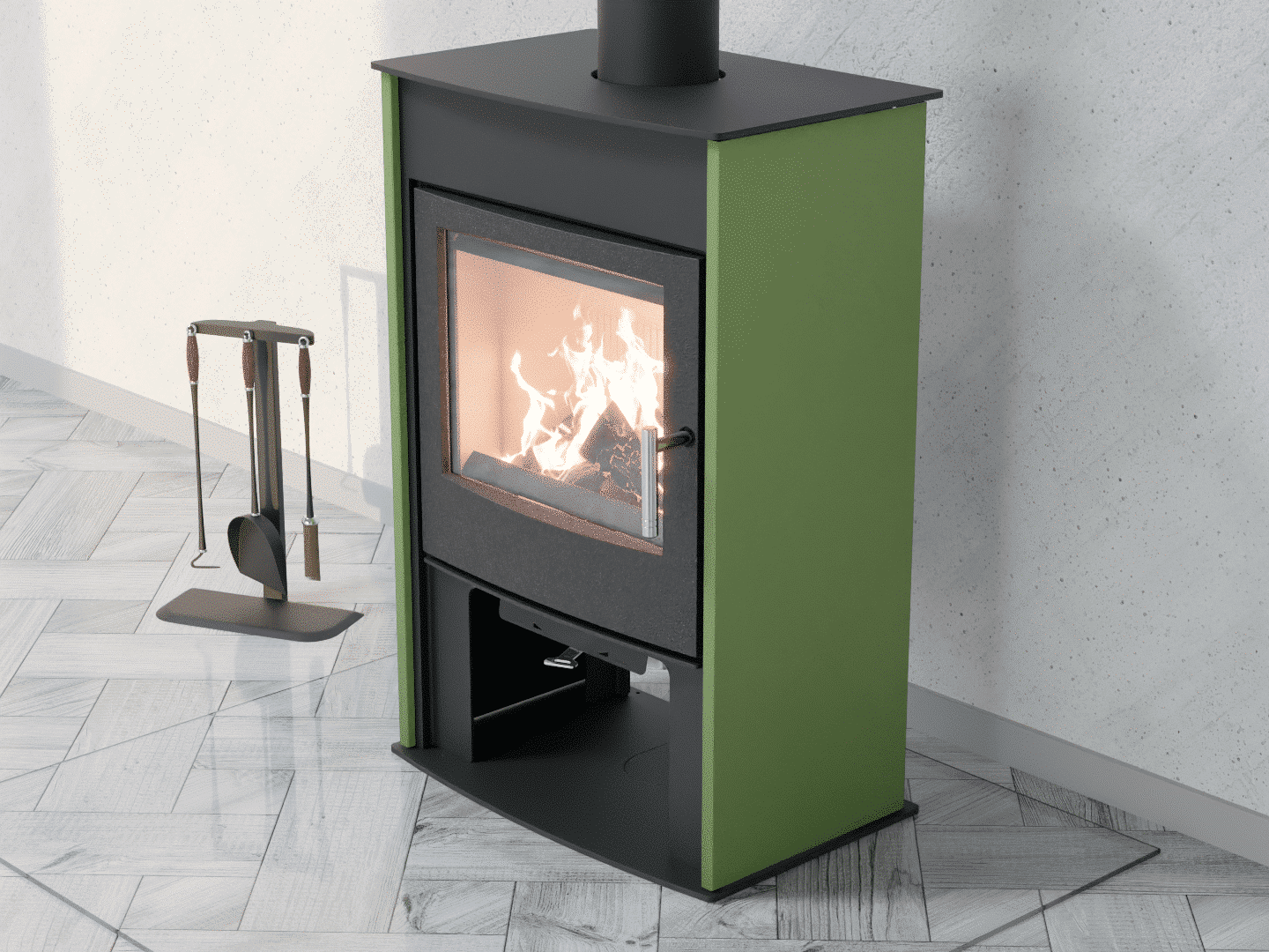 6051_Fireplace stove with heat exchanger _Reseda Green