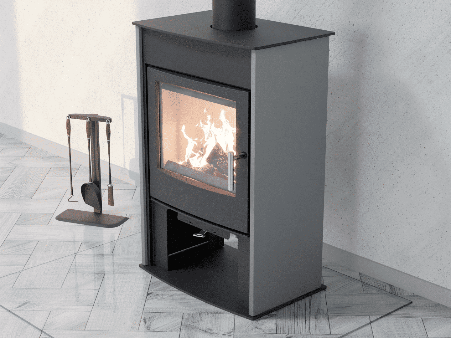 6051_Fireplace stove with a heat exchanger_White Aluminium