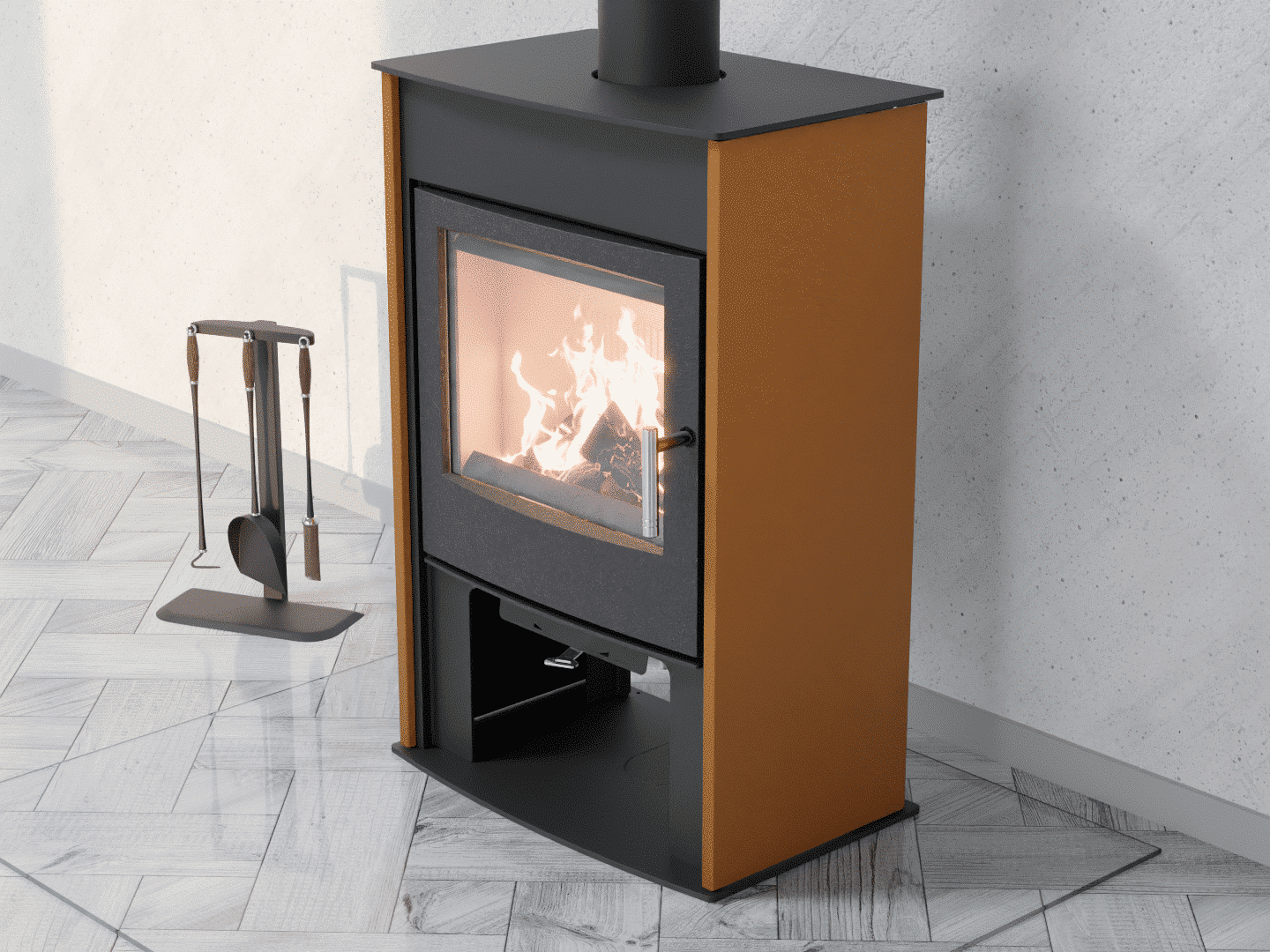 6051_Fireplace stove with heat exchanger_Yellow Orange
